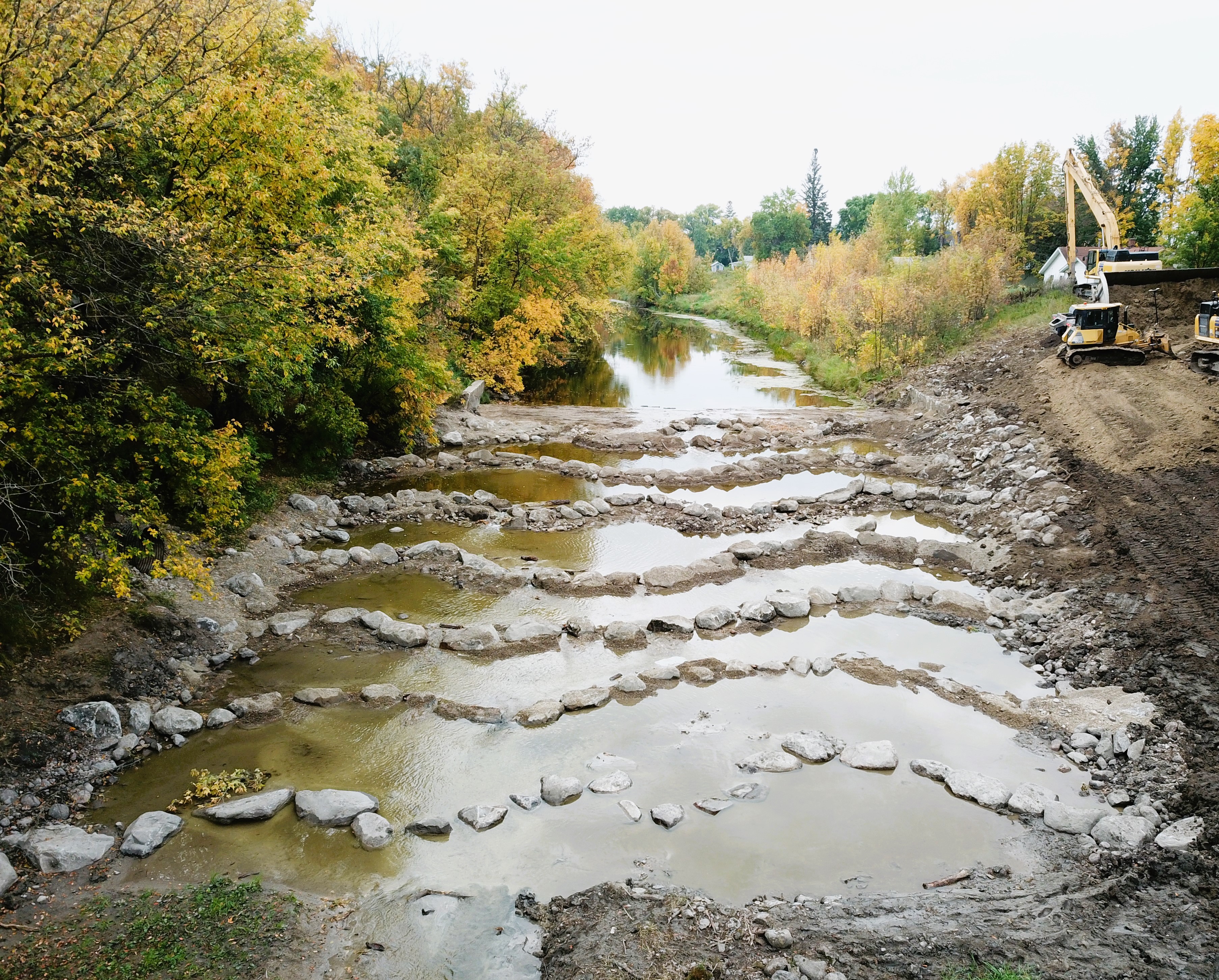 Completed rock arch rapids at Roseau Dam Site.